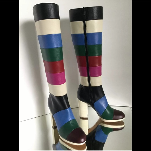 Valentino Garavani Bo Y Ch Striped Leather Boots - Picture 2 of 12